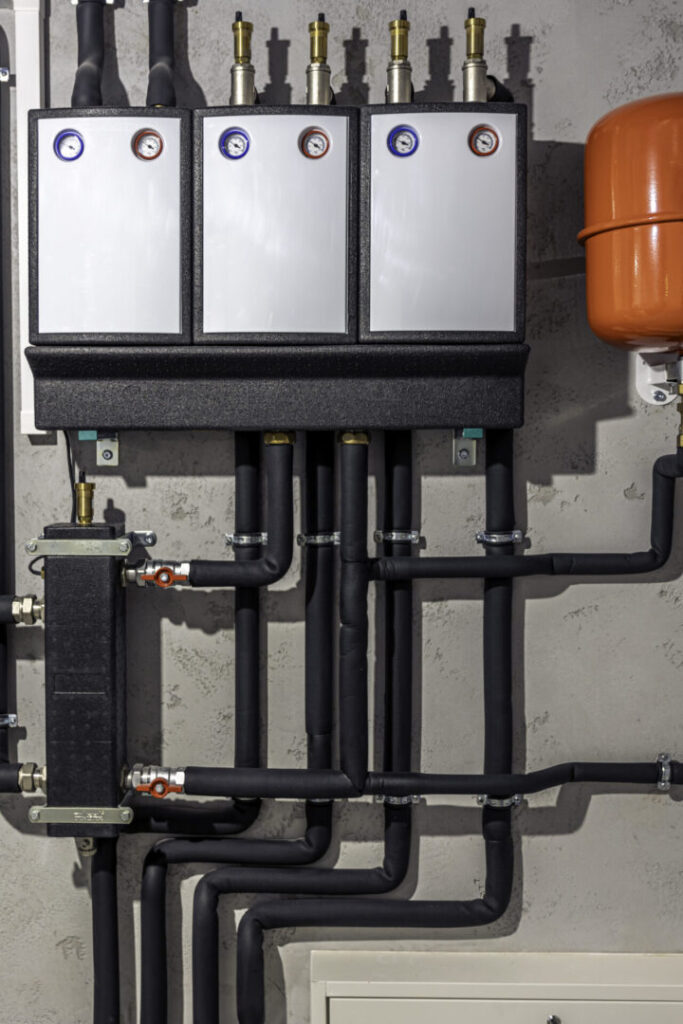 Modern autonomous heating system in the boiler room.